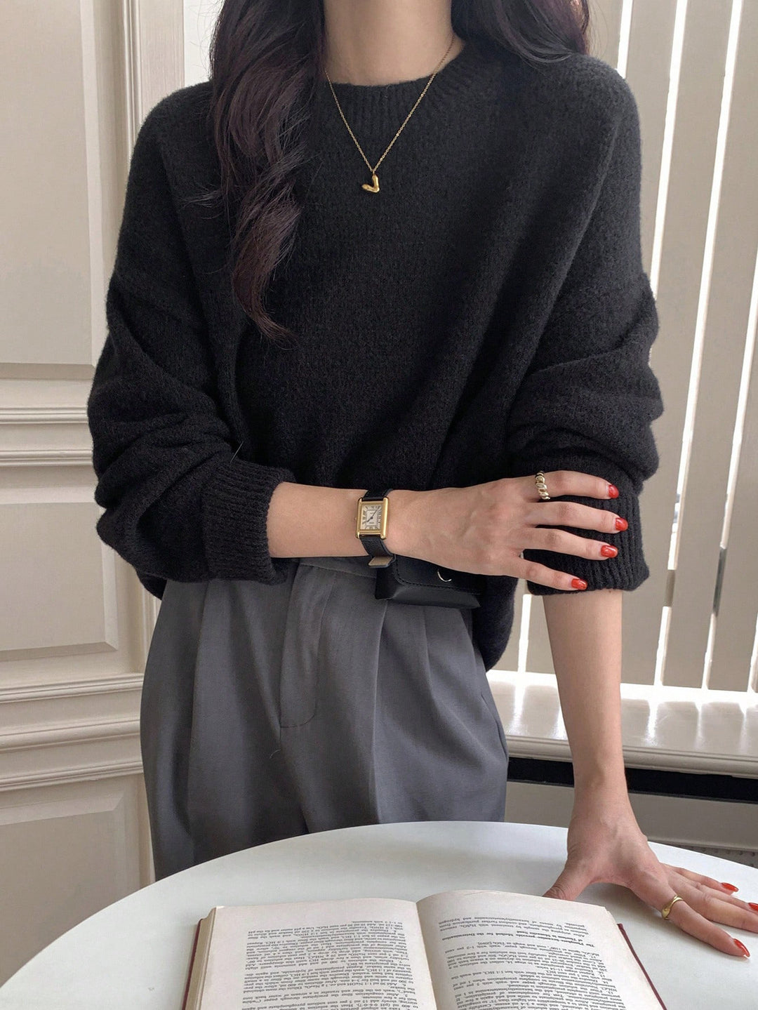 Damen lässiger Strickpullover mit modischem Schnitt und feinem Texturspiel Drune