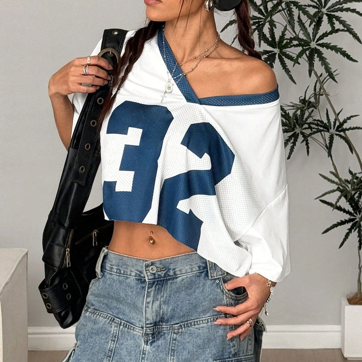 Damen locker geschnittenes Sportoberteil mit V-Ausschnitt und Rundum-Mesh Drune