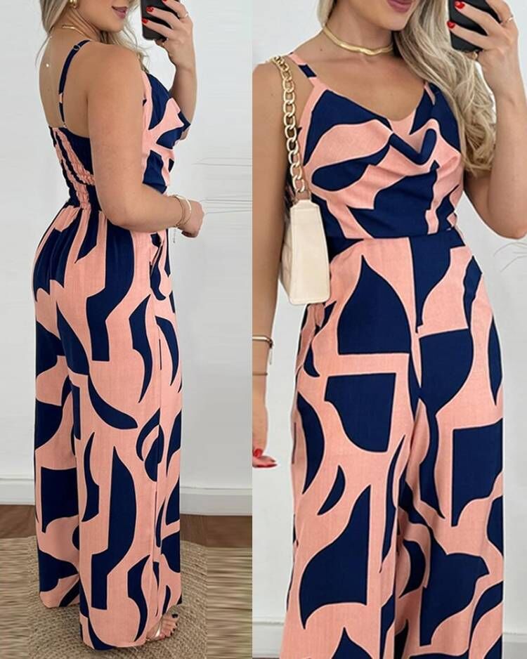 Damen Eleganter Jumpsuit mit fließendem Stoff und modischem Blumenmuster Drune