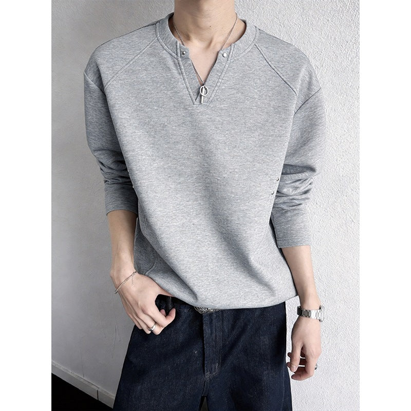 Herren Oversize-Sweatshirt mit V‑Schlitz, Raglanärmeln und Nieten-Details Drune