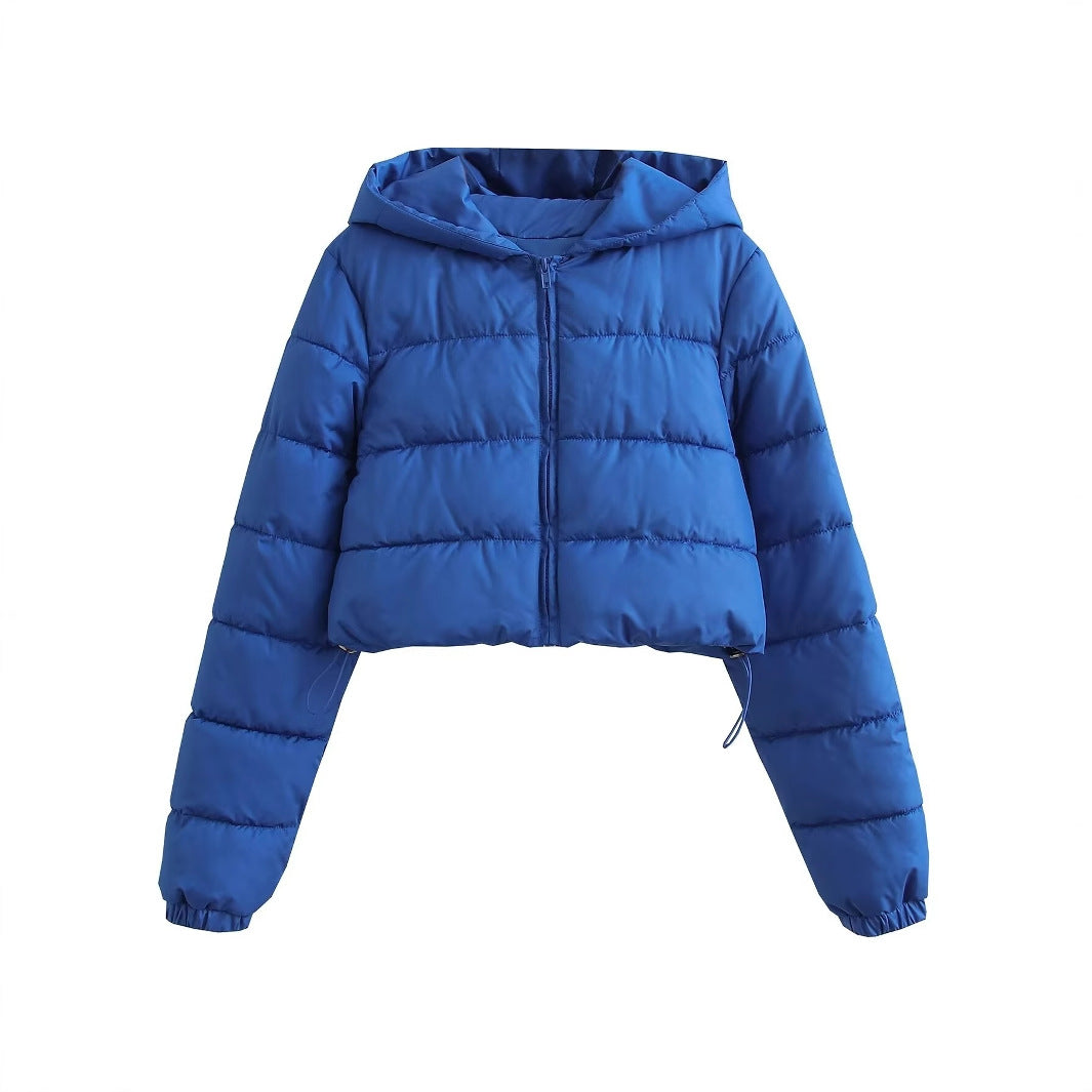 Damen Kurze gesteppte Kapuzen‑Steppjacke mit Tunnelzug und Reißverschluss Drune