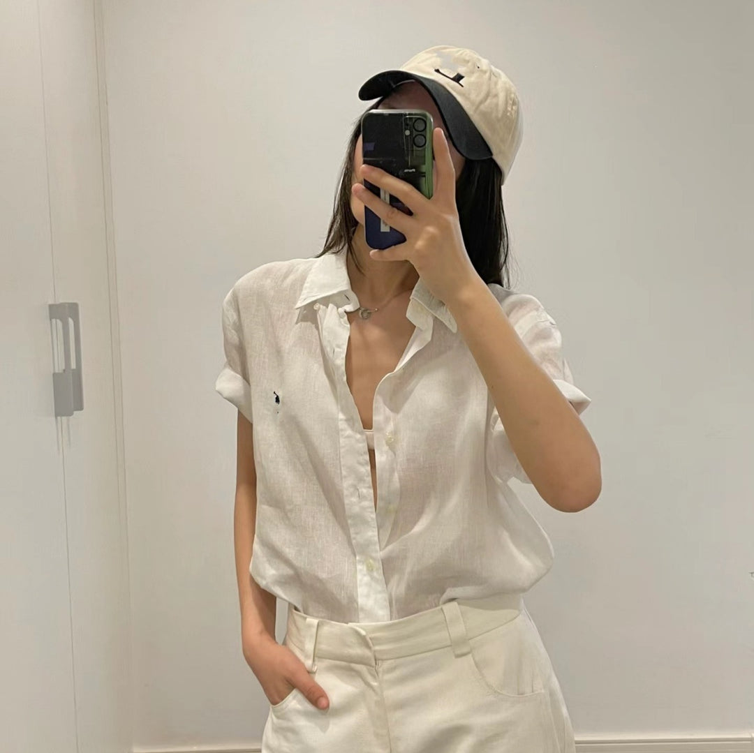 Damen Elegante Kurzarmbluse mit Knopfleiste Drune