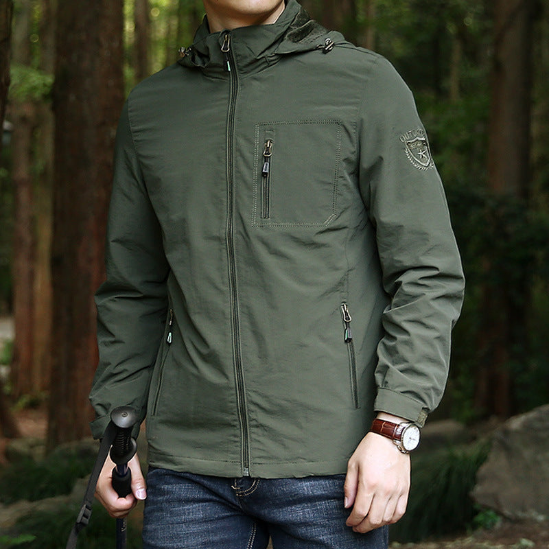 Herren Leichte Outdoor-Fieldjacke mit Kapuze, wasserabweisender Shell und Reißverschlusstaschen Drune
