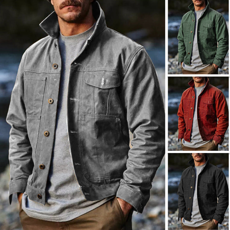 Herren robuste Utility-Jacke mit praktischen Taschen und hohem Kragen Drune