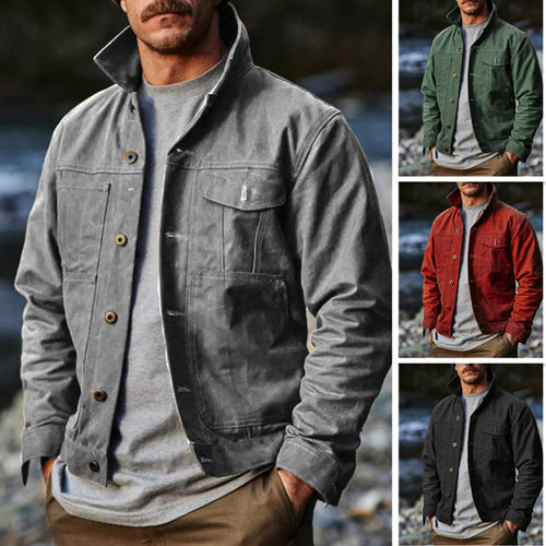 Herren robuste Utility-Jacke mit praktischen Taschen und hohem Kragen Drune