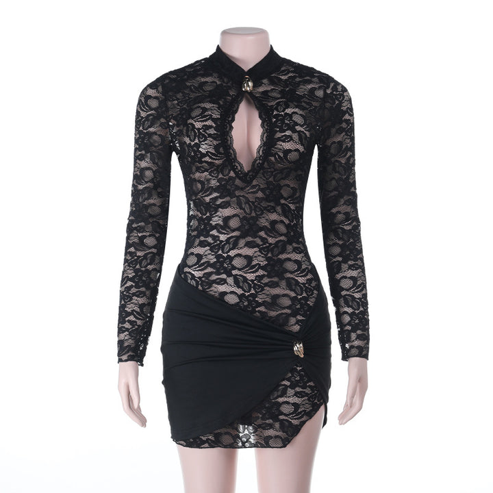Damen verführerisches Spitzenkleid mit tiefem Ausschnitt und körperbetontem Design Drune