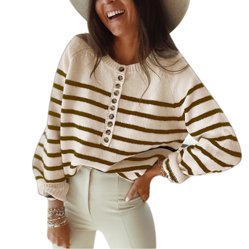 Damen gestreifter Pullover mit Knopfleiste Drune