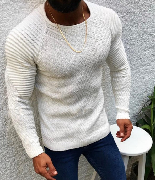 Herren nan strukturierter Slim-Fit Raglanpullover aus feinem Rippen- und Waffelstrick Drune
