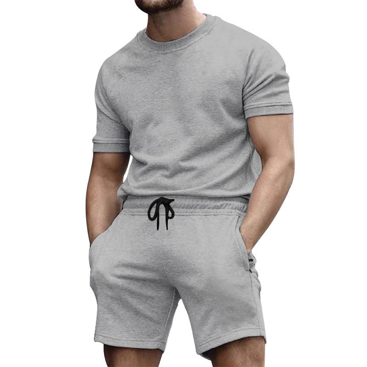 Herren nan kurzärmeliges Sweat-Set aus weichem Sweatstoff mit Rundhalsshirt und Kordelzug-Shorts Drune