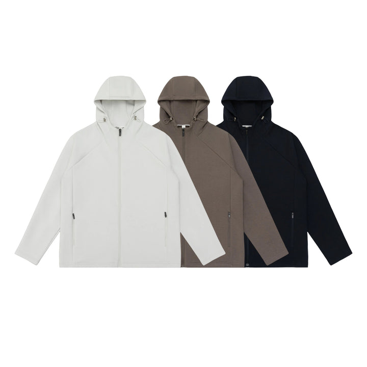 Unisex Minimalistische Kapuzen‑Zipjacke aus Softshell‑Fleece mit Raglanärmeln und wasserabweisenden Reißverschlusstaschen Drune