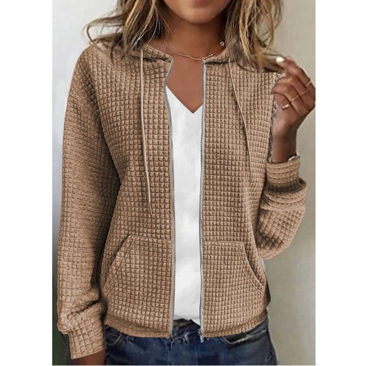 Damen Kapuzenjacke mit Waffelstruktur, Reißverschluss und Eingrifftaschen Drune