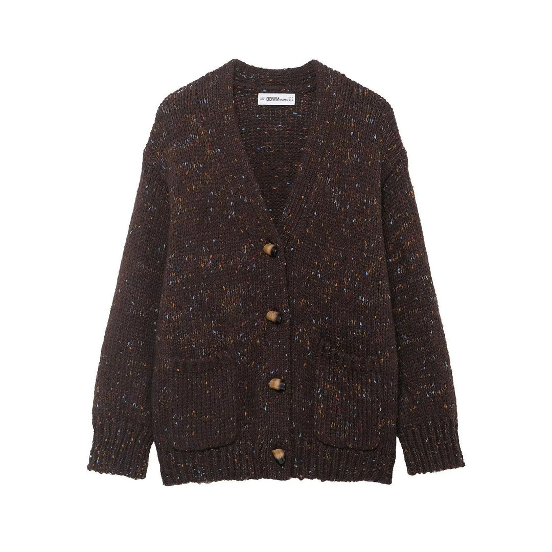 Damen nan grobgestrickte Strickjacke mit Hornknopf‑Front und aufgesetzten Taschen Drune