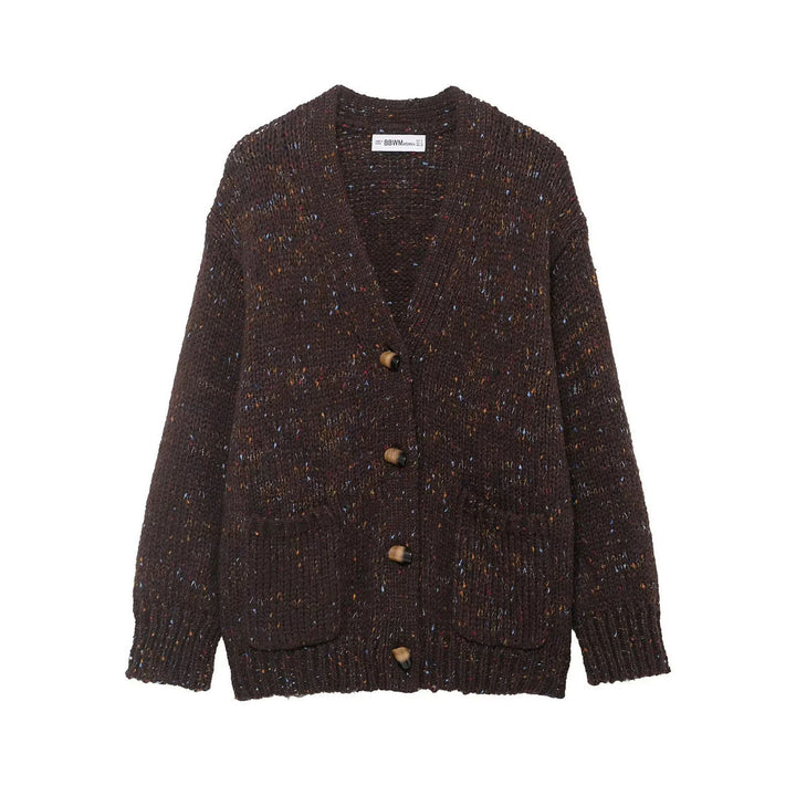 Damen nan grobgestrickte Strickjacke mit Hornknopf‑Front und aufgesetzten Taschen Drune