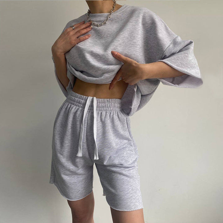 Damen lässiges Kurzarm-Oberteil und kurze Hose Set Drune