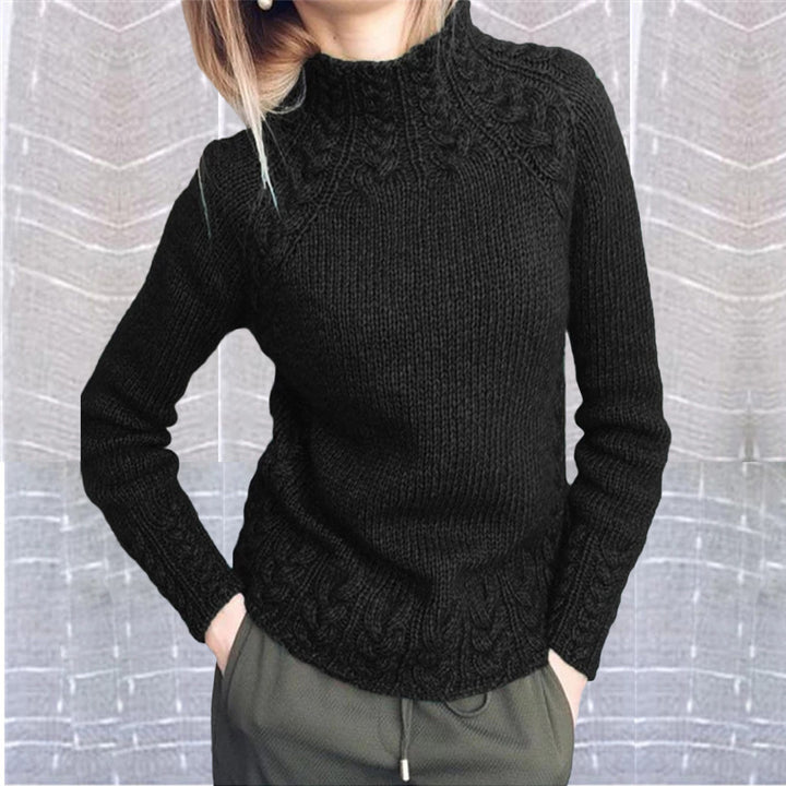 Damen nan grobgestrickter Zopfmuster-Pullover mit Stehkragen und tailliertem Schnitt Drune