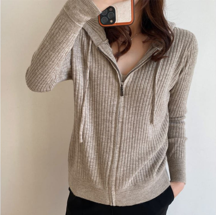 Damen Strickjacke mit Kapuze und Reißverschluss Drune