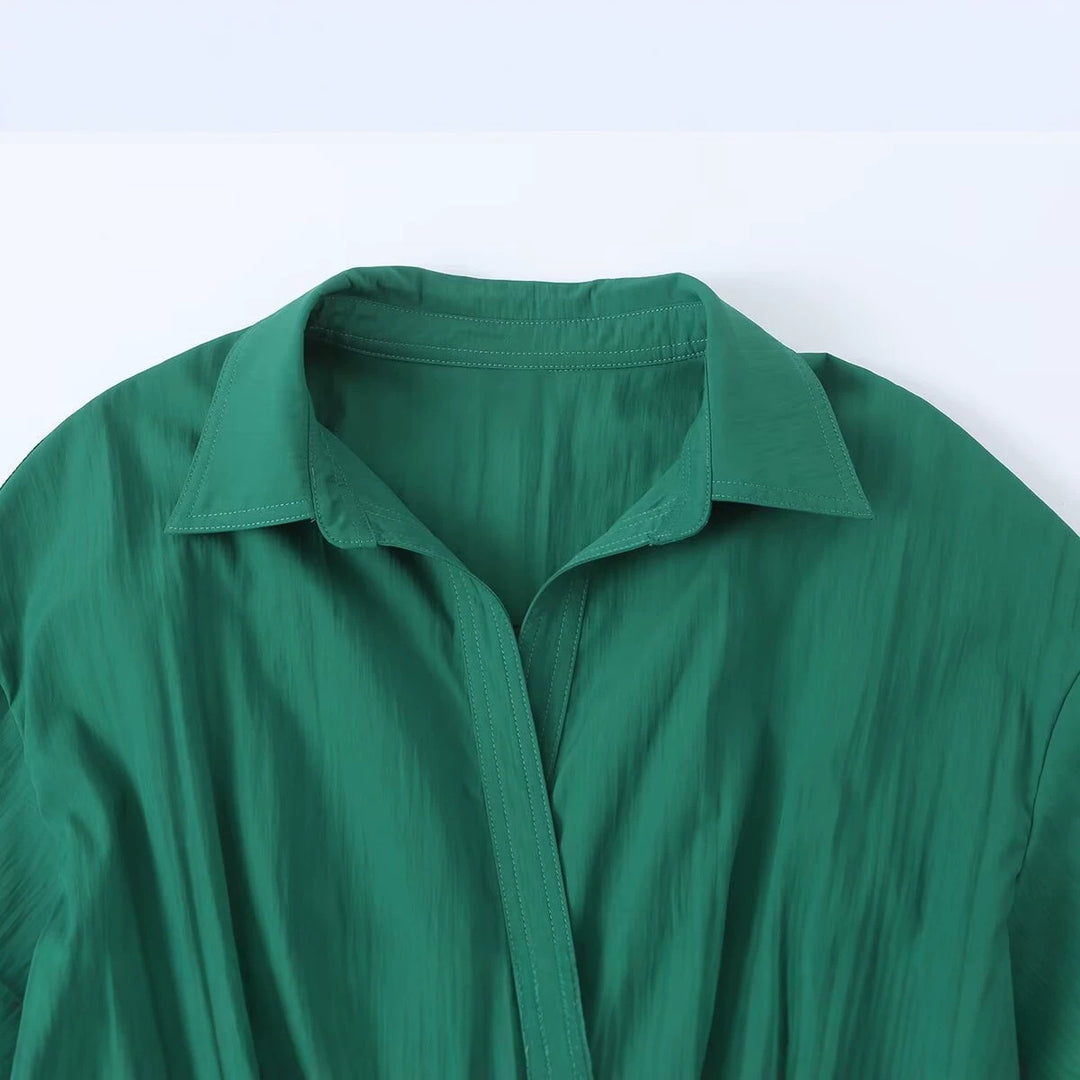 Damen Hemdblusen-Midikleid mit V-Ausschnitt, elastischer Taille und aufgesetzten Taschen Drune