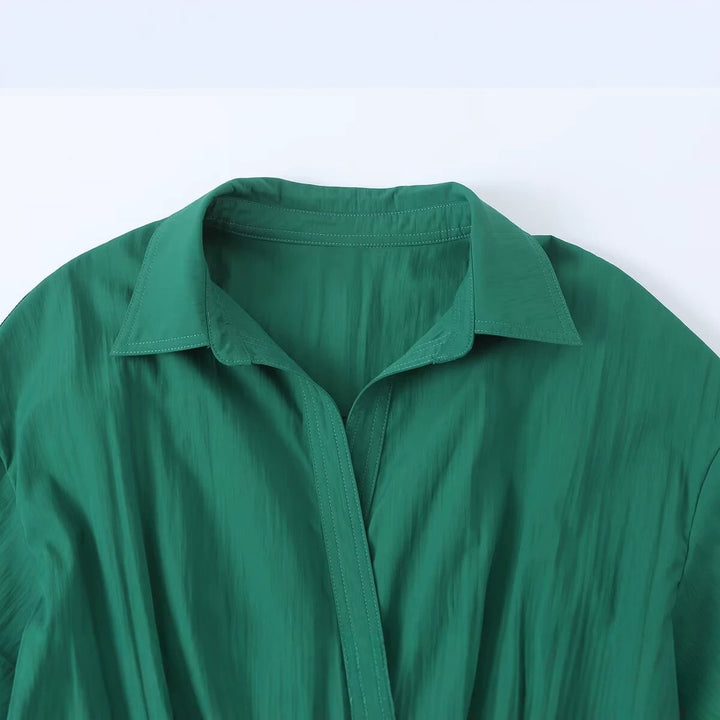 Damen Hemdblusen-Midikleid mit V-Ausschnitt, elastischer Taille und aufgesetzten Taschen Drune