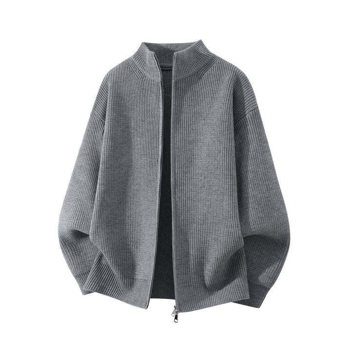 Herren Oversize Grobstrick-Zipcardigan mit Stehkragen und Zwei-Wege-Reißverschluss Drune