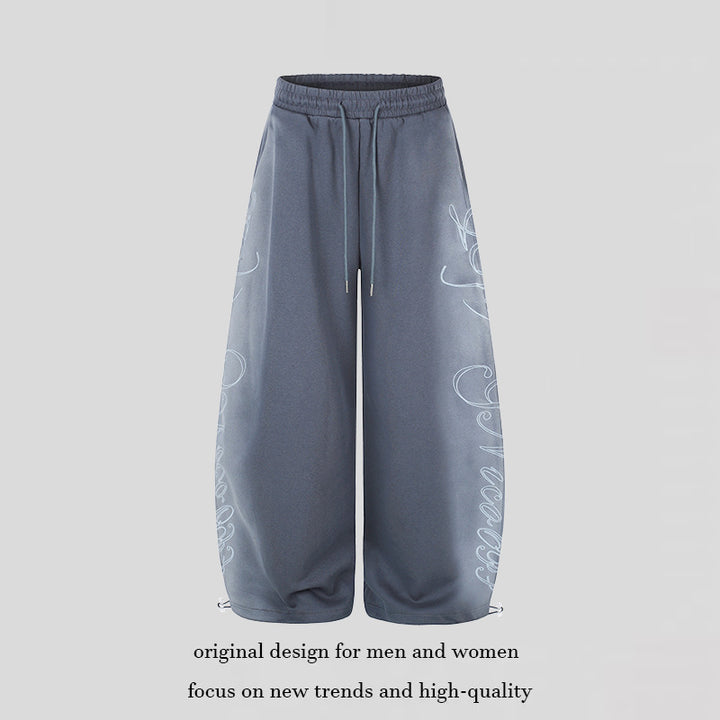 Damen Extraweite Palazzo-Sweathose mit Tunnelzugbund, verstellbarem Saum und seitlichem Script-Print Drune