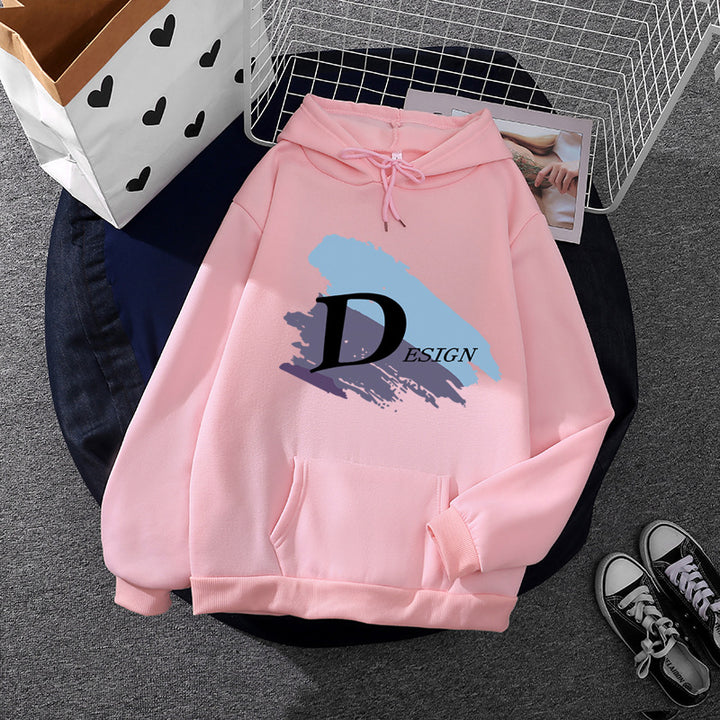 Unisex nan lässiger Kapuzenpullover mit großflächigem Pinsel-Logo, Kängurutasche und verstellbarer Kapuze Drune