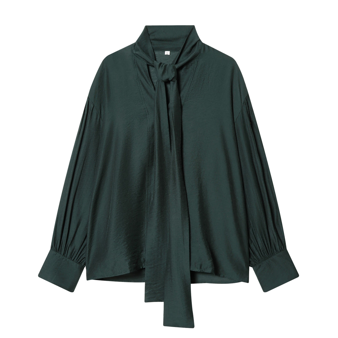Damen nan gepunktete Bindeschal-Bluse mit V-Ausschnitt, Knotenband und legerem Fall Drune