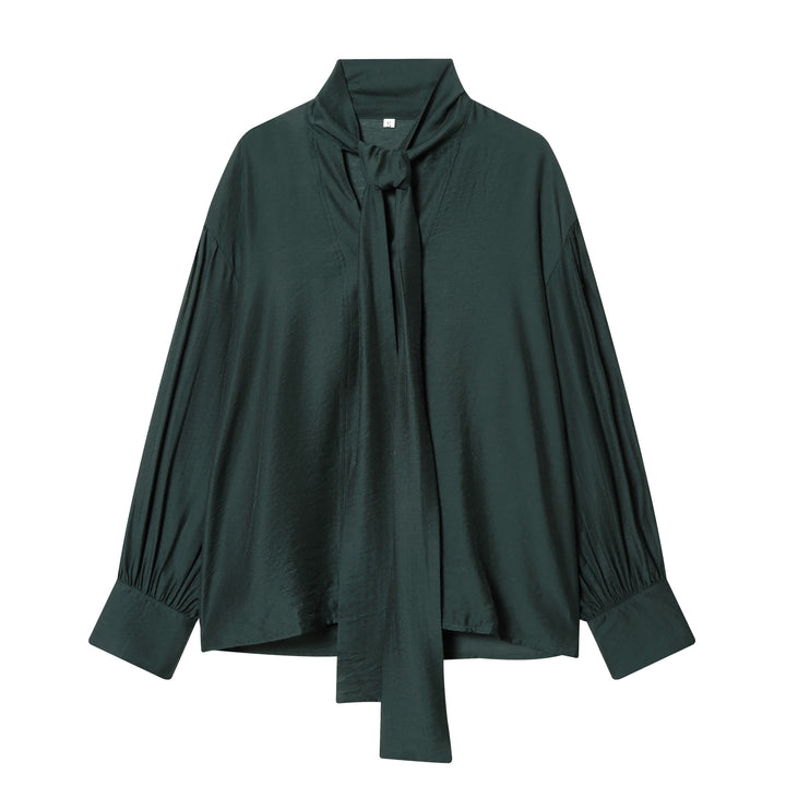 Damen nan gepunktete Bindeschal-Bluse mit V-Ausschnitt, Knotenband und legerem Fall Drune