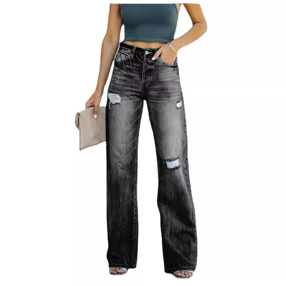 Damen Weit geschnittene Jeanshose mit Destroyed-Details Drune