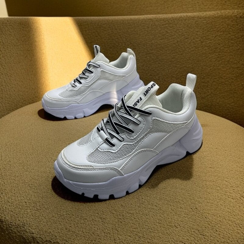 Damen nan klobiger Plateau-Sportschuh mit atmungsaktivem Netzgewebe und gepolsterter Innensohle Drune