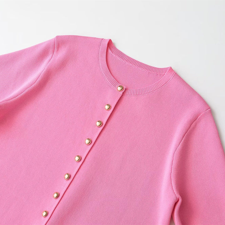 Damen nan Feinstrick-Cardigan mit kurzen Ärmeln und Zierknopfleiste Drune