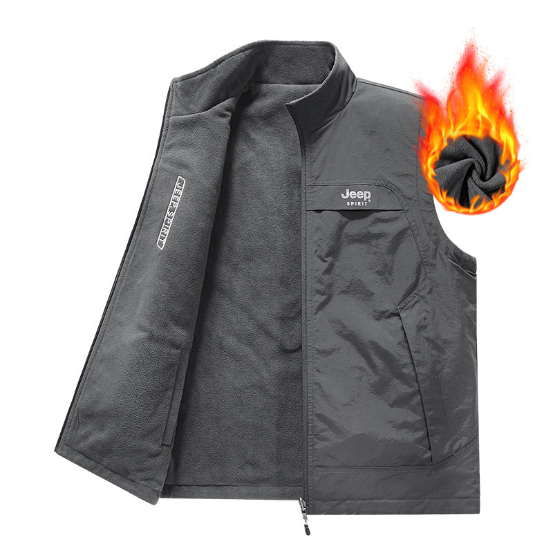 Herren Fleece-gefütterte Outdoor-Weste mit hochschließendem Kragen und Multifunktions-Taschen Drune