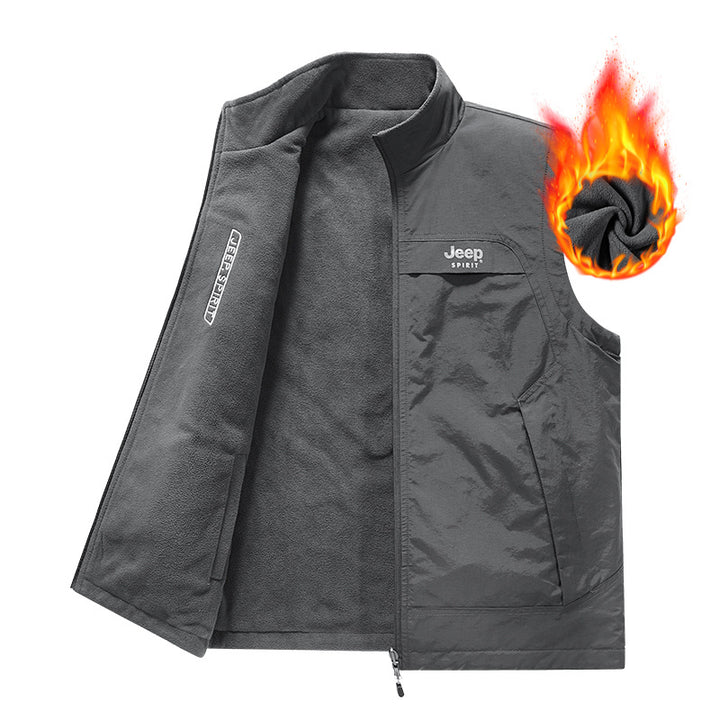 Herren Fleece-gefütterte Outdoor-Weste mit hochschließendem Kragen und Multifunktions-Taschen Drune