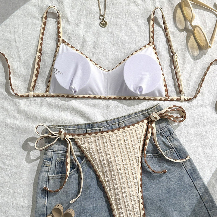 Damen Triangel-Bikini mit gestreiften Bindebändern Drune