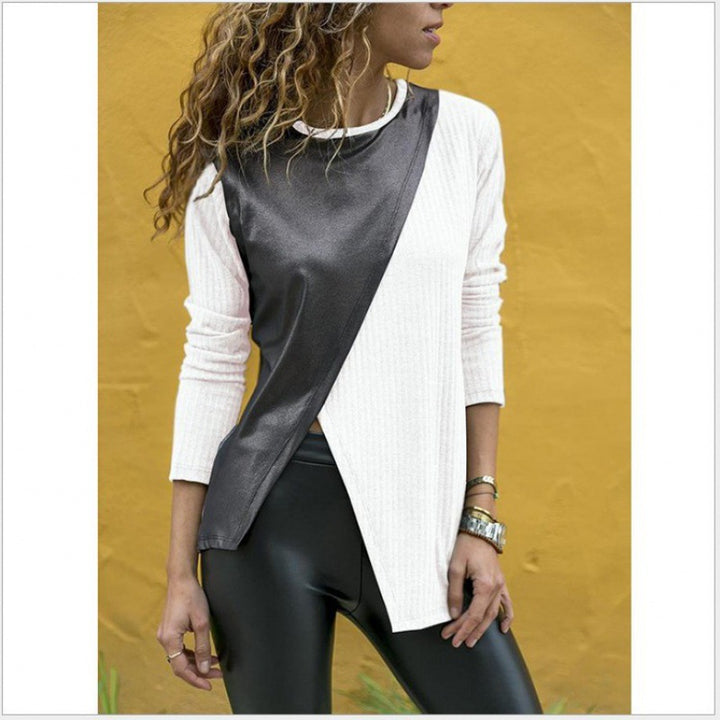 Damen Langarmshirt mit kontrastierendem Stoffmix und asymmetrischem Saum Drune