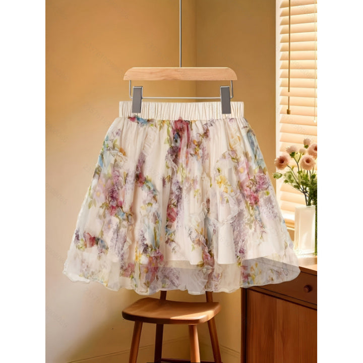 Damen Sommerrock mit floralen Applikationen und zartem Spitzenrand Drune