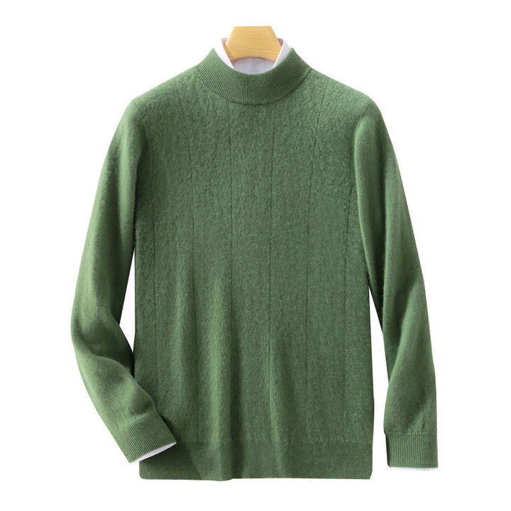 Herren Feiner Stehkragenpullover aus Kaschmir‑Optik mit dezenter Diagonalstruktur und schmalem Bund Drune