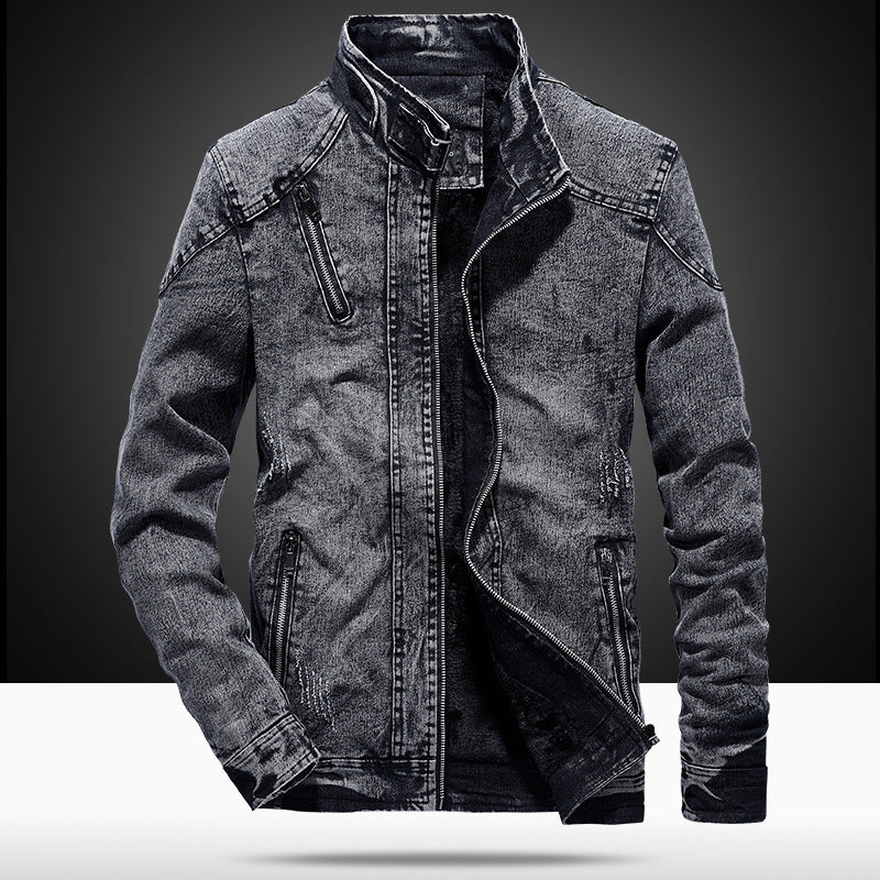 Herren Modische Denimjacke mit Stehkragen Drune