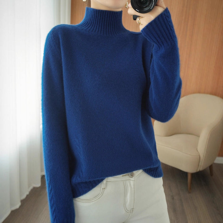 Damen eleganter Pullover mit hohem Kragen und feiner Struktur Drune