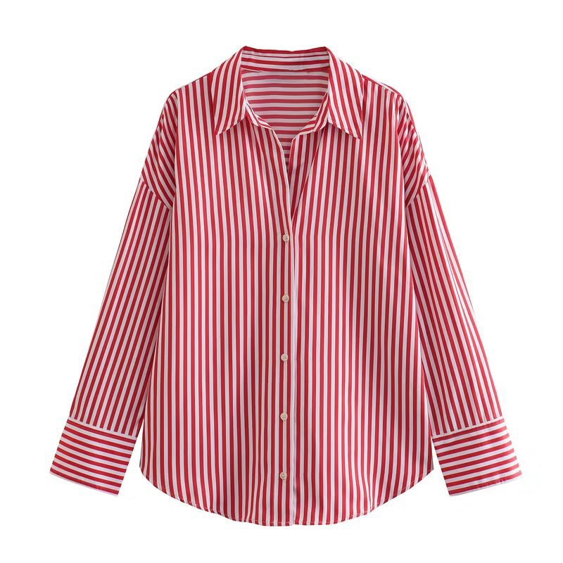 Damen Oversize-Hemdbluse mit überschnittener Schulter und klassischer Knopfleiste Drune