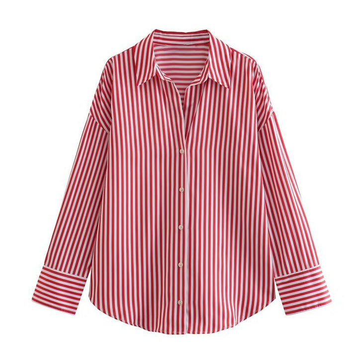 Damen Oversize-Hemdbluse mit überschnittener Schulter und klassischer Knopfleiste Drune