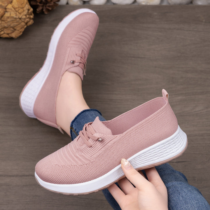 Damen nan leichter gestrickter Slip-On Freizeitschuh mit elastischem Einstieg, dekorativer Zier-Schnürung und dämpfender Leichtprofilsohle Drune
