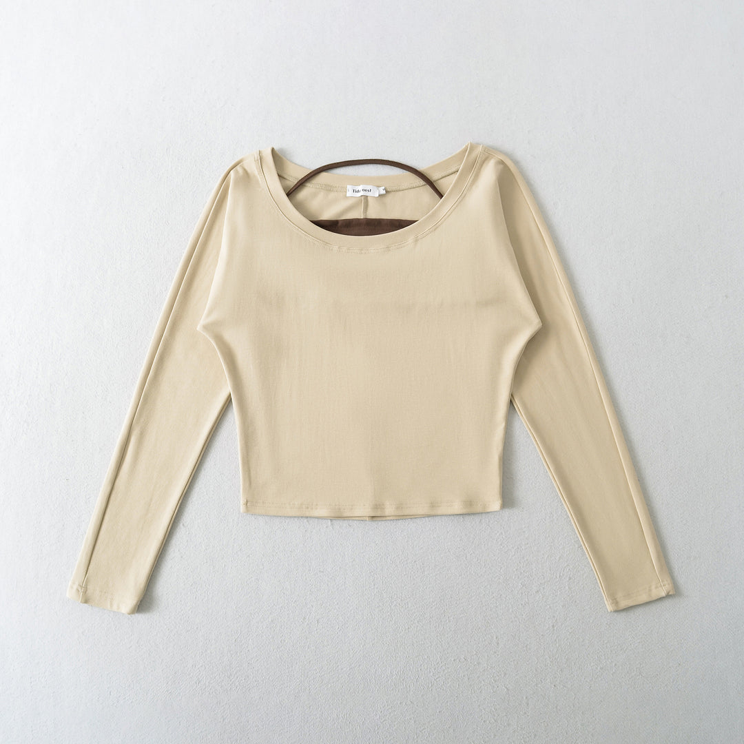 Damen lässiges Langarmshirt mit schickem U-Boot Ausschnitt und modischem Rückendetail Drune