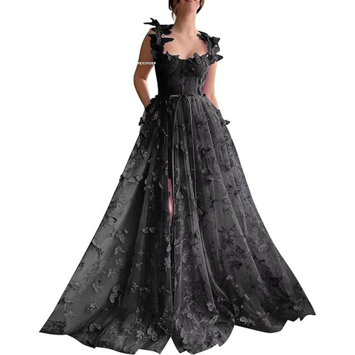 Damen Elegantes Maxikleid mit floralem Spitzenbesatz und transparenter Hülle Drune