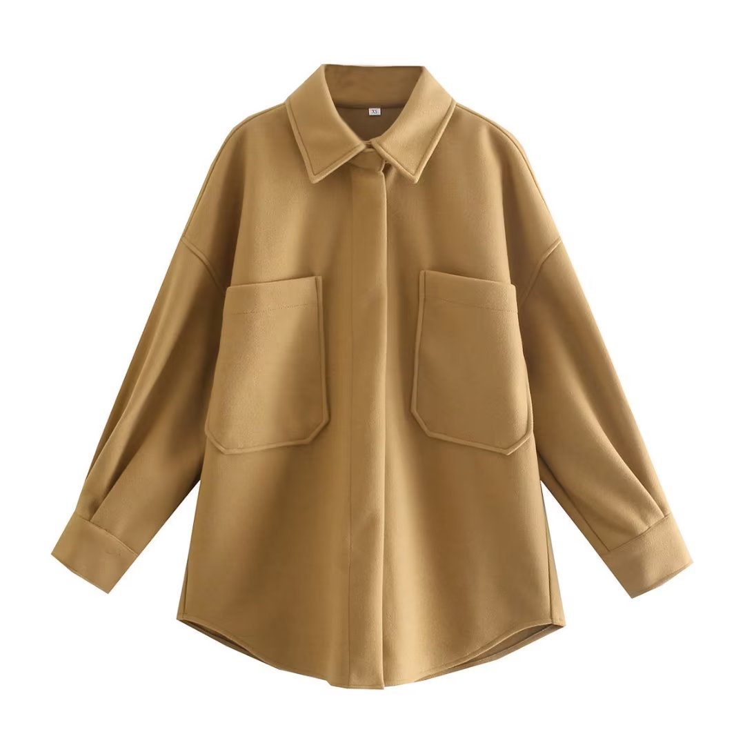 Damen nan kastige Hemdjacke im Oversize Cut mit großen aufgesetzten Taschen und abgerundetem Saum Drune