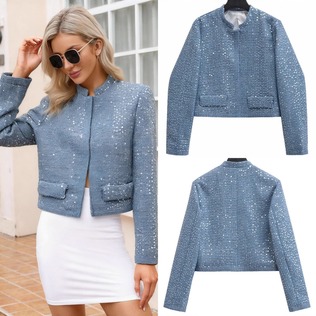 Damen Kurzblazer aus Bouclé‑Tweed mit Pailletten und Pattentaschen Drune
