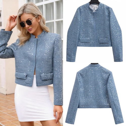 Damen Kurzblazer aus Bouclé‑Tweed mit Pailletten und Pattentaschen Drune
