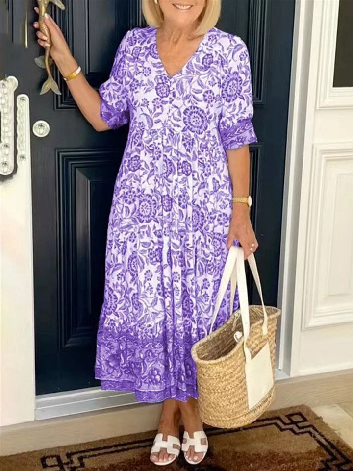 Damen Maxi-Kleid mit floralen Mustern und Volant Drune