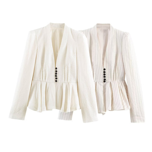 Damen Taillierte Blazerjacke mit tiefem V-Ausschnitt, Schößchen und Zierknopfleiste Drune