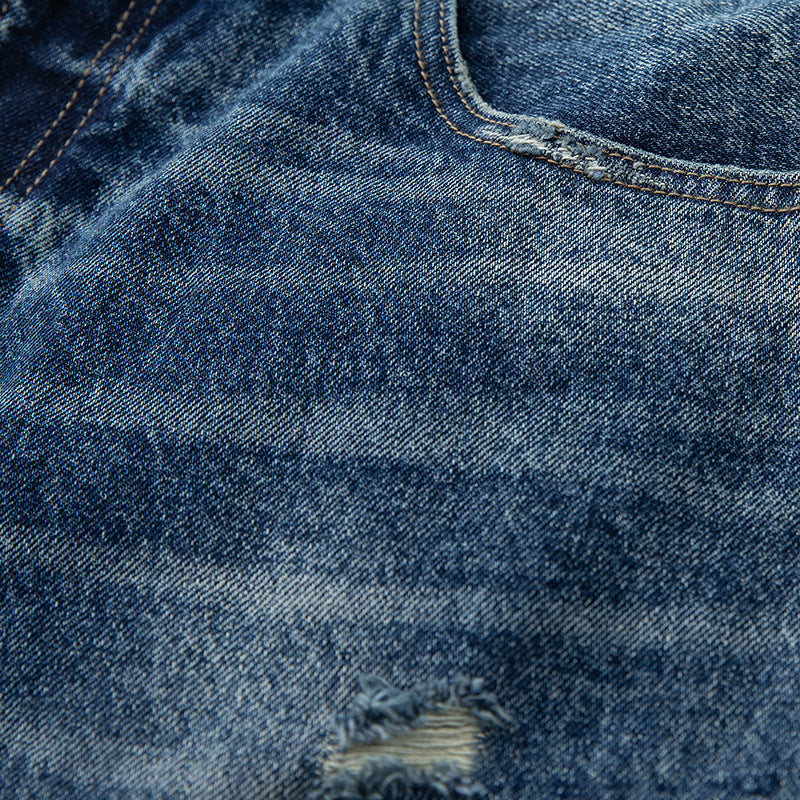 Damen High‑Waist weit geschnittene Jeans im Used‑Look mit Knopfverschluss und dezenten Rissen Drune