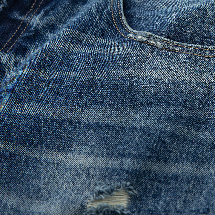 Damen High‑Waist weit geschnittene Jeans im Used‑Look mit Knopfverschluss und dezenten Rissen Drune